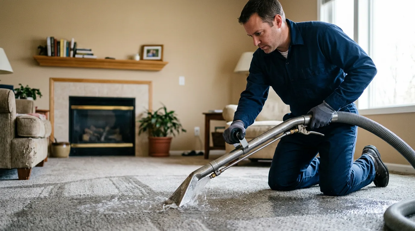 Water damage restoration technician working near Agawam, MA